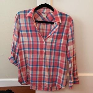 J. Crew plaid partial button down top